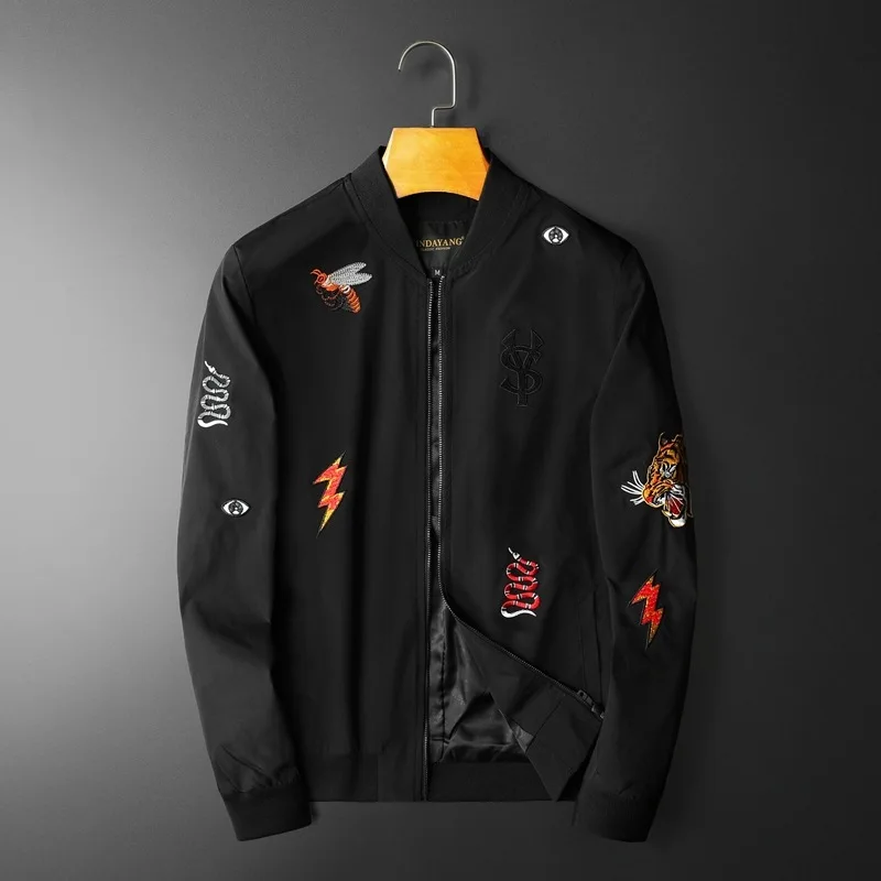 

New Men luxury Rib Sleeve Embroidered Snake Crown Bee Tiger Head couple Baseball Coats & Jackets Abstract digital coat Motor C21