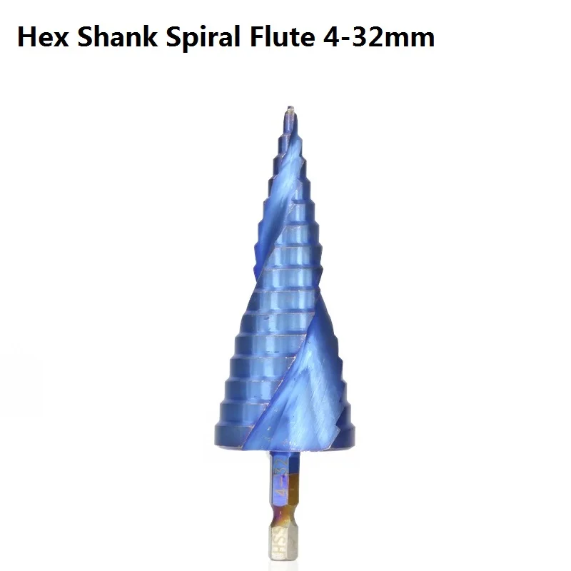 Hex Spiral 4-32 XCAN 1 шт. 3-12/4-12/4-20/4-32 ступенчатое сверло из быстрорежущей стали с голубым покрытием для сверления дерева/металла - Цвет: Hex Spiral 4-32
