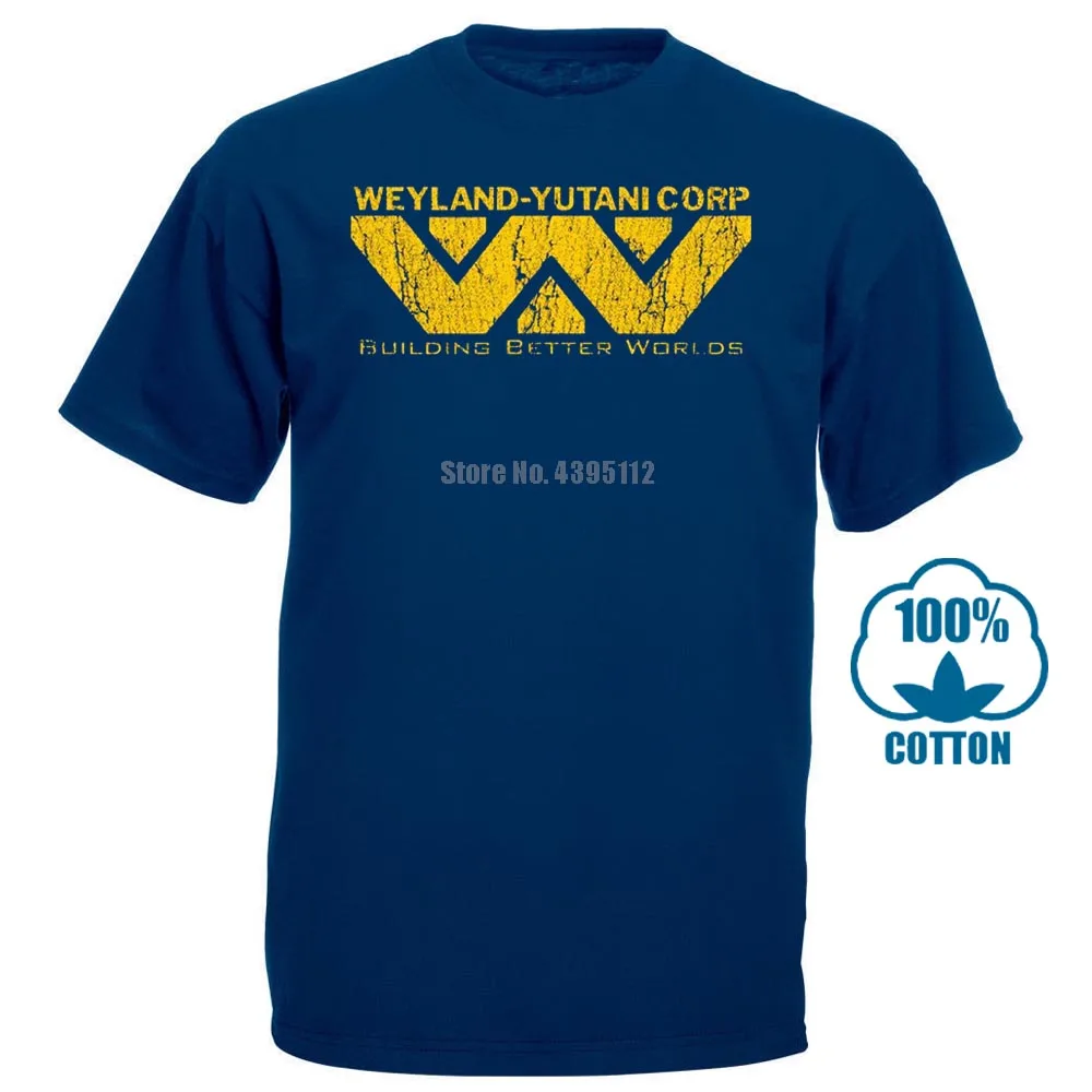 Новинка хлопковая забавная футболка Alien Weyland Yutani corp., футболка Building Better World Warrior corp., хипстерские топы, футболки - Цвет: Тёмно-синий