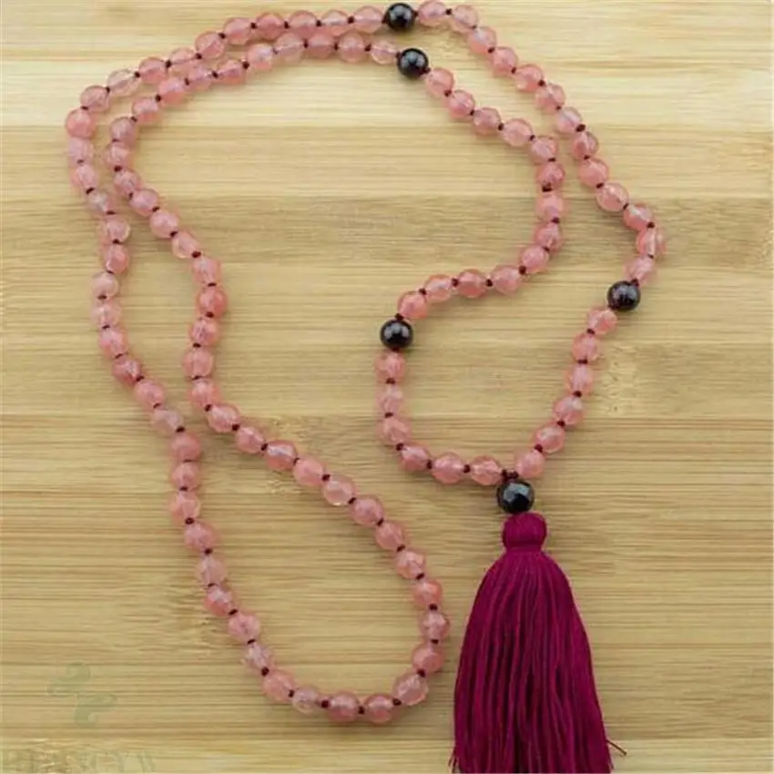 

8mm Rose stone Gemstone 108 Beads Tassels Mala Necklace DIY Unisex cuff Wristband energy fengshui MONK yoga natural Ruyi Chakas