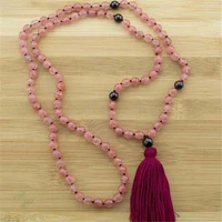 8mm rose stone gemstone 108 beads tassels mala necklace diy unisex cuff wristband energy fengshui monk yoga natural ruyi chakas