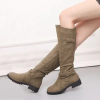 large 2020 new knight boots round head double button zipper boots flat bottom middle tube womens boots