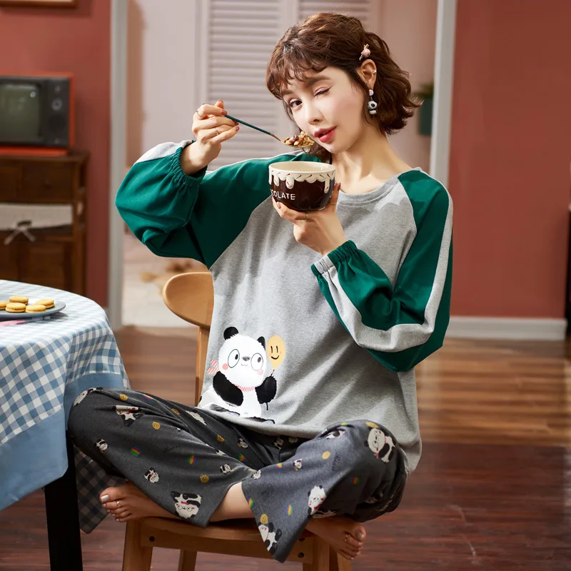 

Pants Korean Loose and Lovely Girl's Cotton Home Wear Se Autumn Winter Pure Cotton Pajamas Long Sleeve