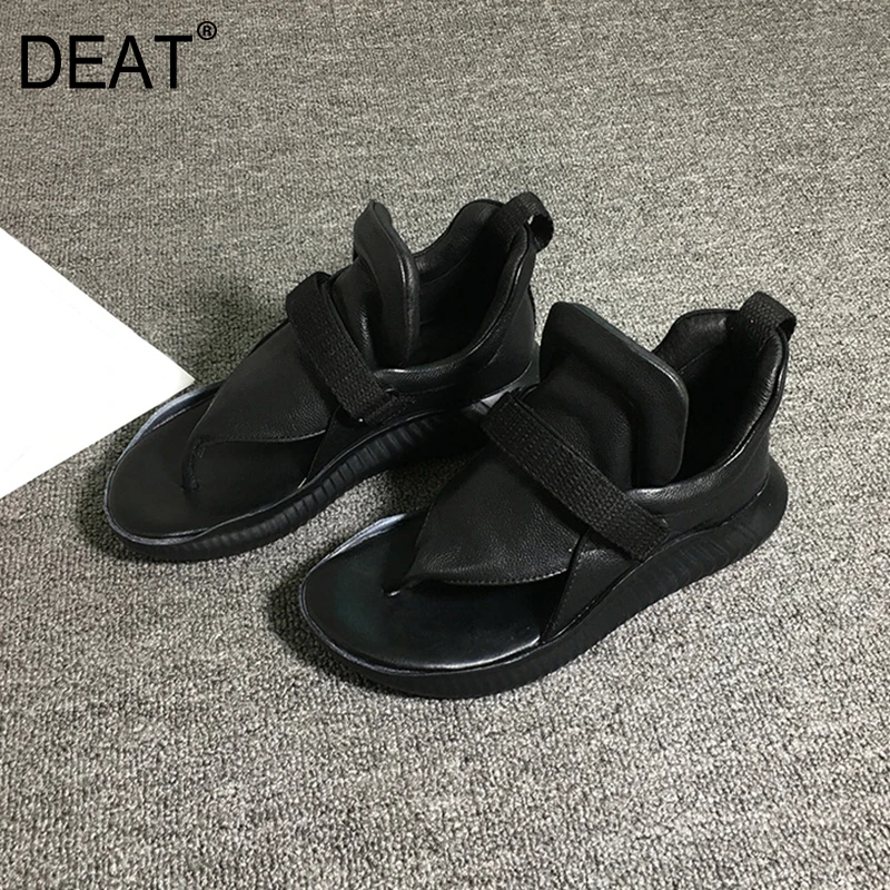 Женские босоножки на толстой подошве [DEAT] черные из искусственной кожи с круглым