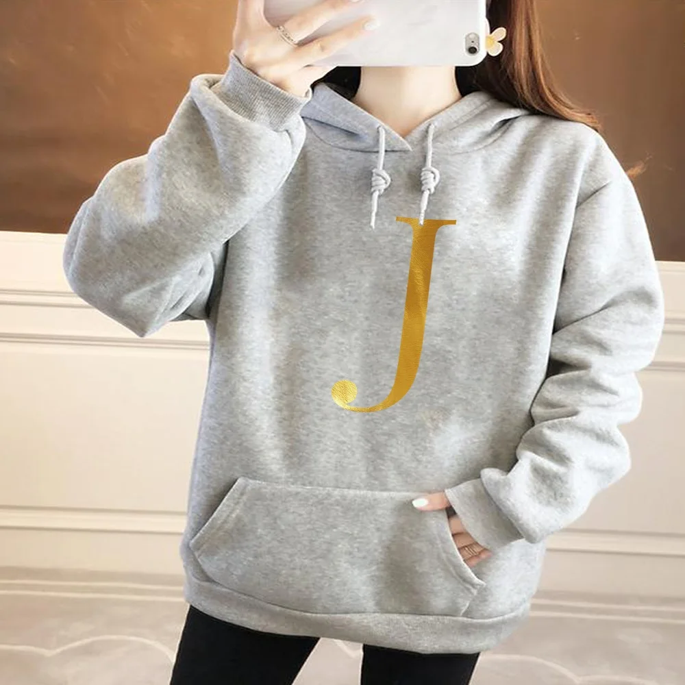 

Harajuku Hoodie Ladies Oversized Pocket Long Sleeve Sweatshirt Girls Fashion Pullover J Letter Print Women's Casual Street Tops