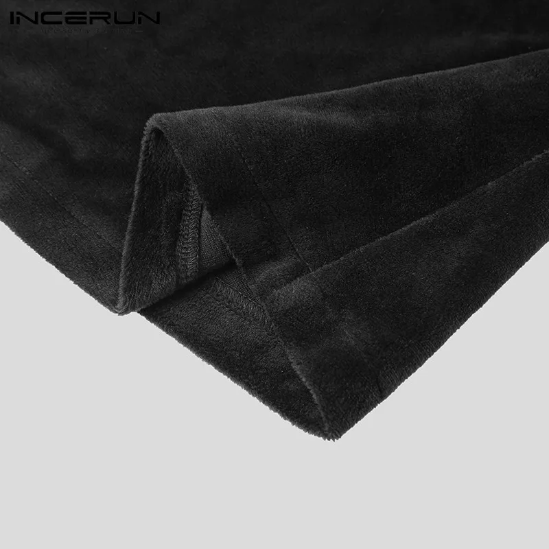 

Man Long Sleeve Lapel Collar Overcoats INCERUN Mens Winter Cloak Capes Leisure Solid Color Poncho Hombre Warm Button Outwear 5XL