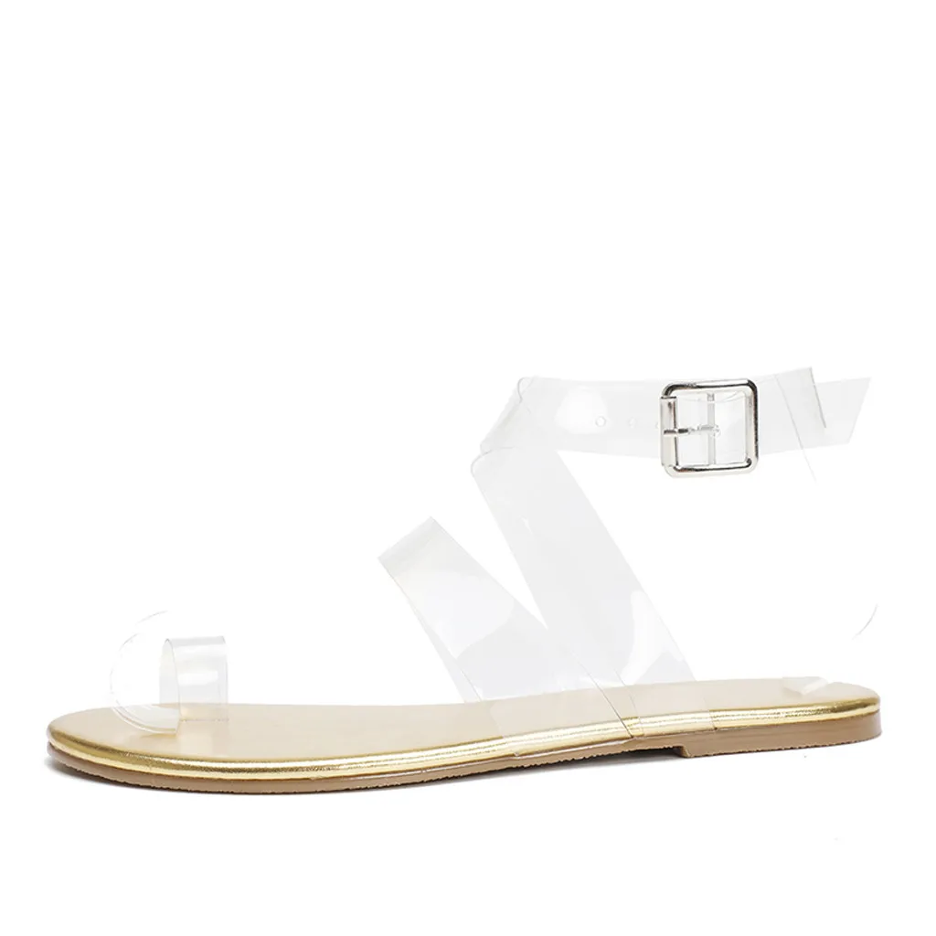 Transparent Shoes Women Fashion Clip-Toe Strap Sandals Roman Flat Ladies With shoes обувь женская 2020 |