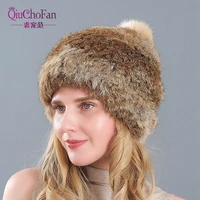 high quality fashionable winter hats for women rabbit fur beanie knitting wool real fur casual cute girls cap free shopping