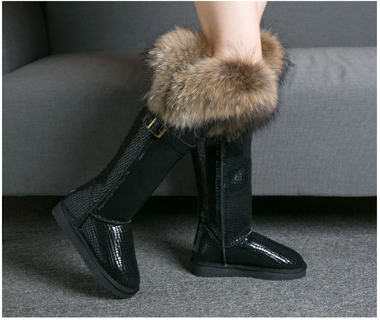 ; модные высокие зимние сапоги; botas mujer; женская зимняя обувь из натуральной кожи с натуральным лисьим мехом;