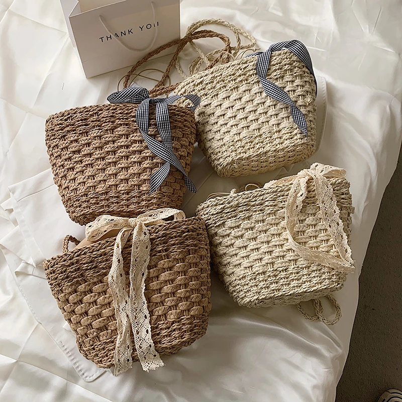 Сумка кросс-боди Женская плетеная соломенный саквояж из ротанга модная