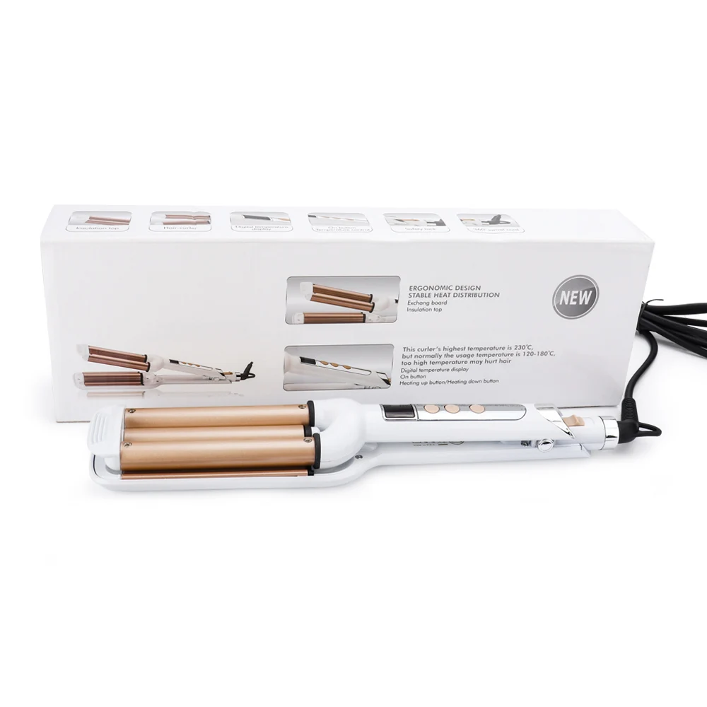 

Professional Hair Curler Artifact Three Tube Curling Iron LCD Temperature Pear Flower Head Hair Curler Electric Hair Style Salon