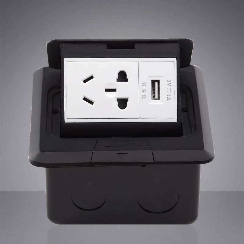 Черная 5 дырчатая напольная розетка с USB 1А медленная всплывающая вилка 2 3