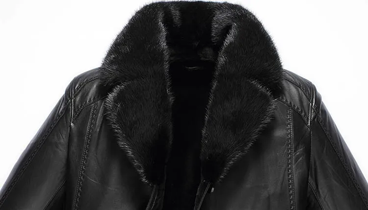 

Fashion Black Genuine Thick Sable Fur Collar Sheepskin Leather Jacket Down Winter Coat Men 2020 YYJ0014