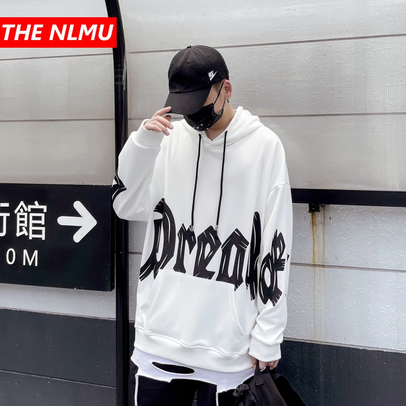 

2021 Autumn Hoodie Sweatshirt Streetwear Hip Hop Letter Printed Harajuku Hooded Pullover White Black Hipster Tops WQ696