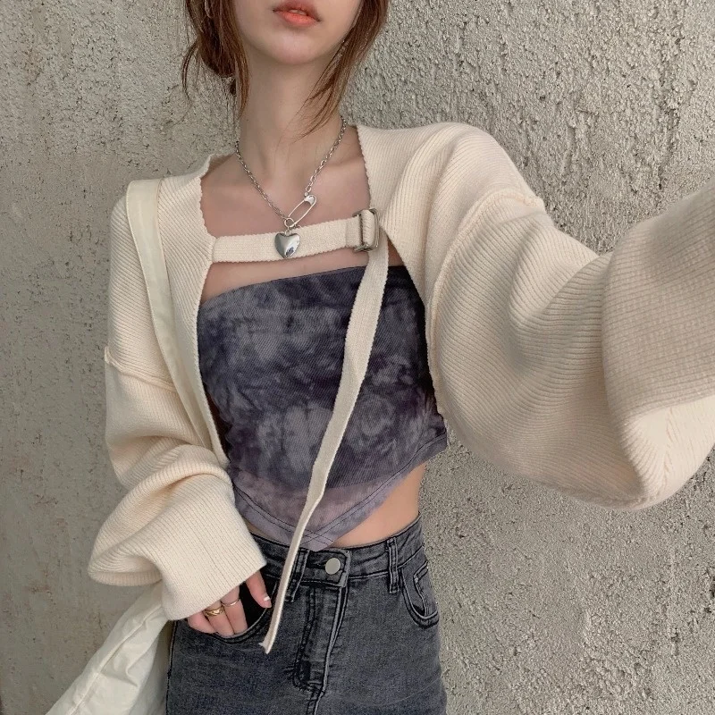 

JCHB короткий дизайн приталенный трикотаж с длинным рукавом мягкий теплый свитер Топ женский осенний Новый стиль свитер шаль кардиган куртка