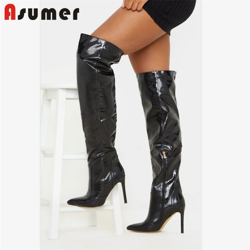 ASUMER 2021 новейшие высокие сапоги до бедра женские сексуальные леопардовые туфли на