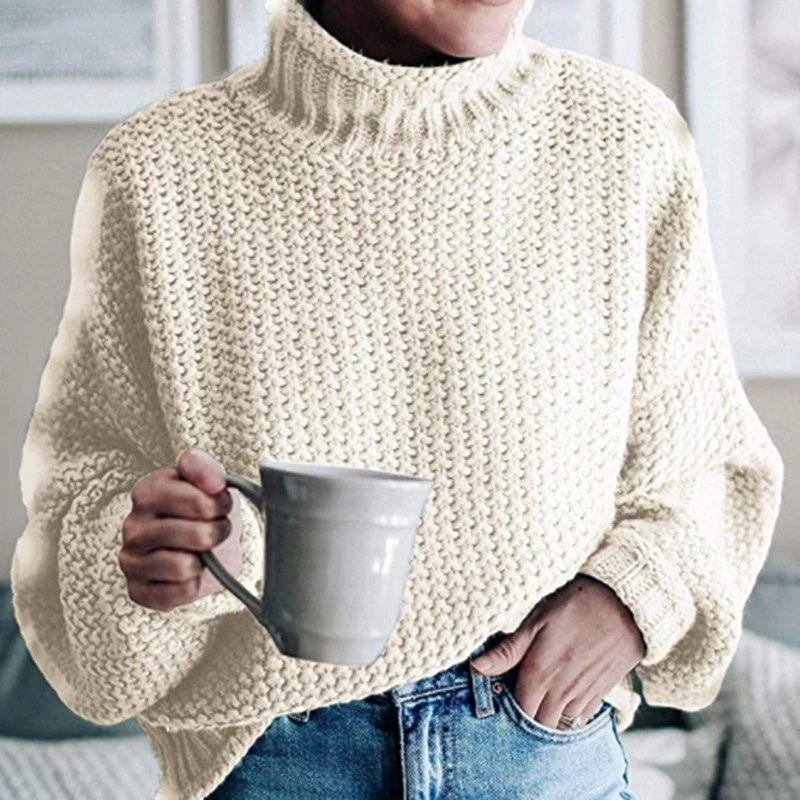 

Autumn Winter Women Sweaters And Pullovers Batwing Long Sleeve Casual Sweater Half Turtleneck Sweater Loose Knit Jumper