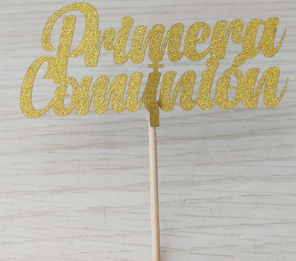 20 штук Золотой Серебряный Primera Comunion украшения для кексов, Первое Святое Причастие вечерние украшение для торта Топпер