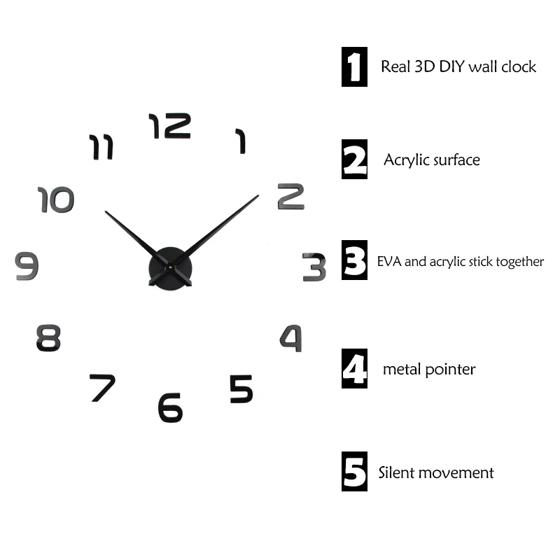 3D Wall Sticker Clock To Home Saati Reloj De Pared Decorative Clocks Living Room Acrylic Mirror Adhesive | Дом и сад