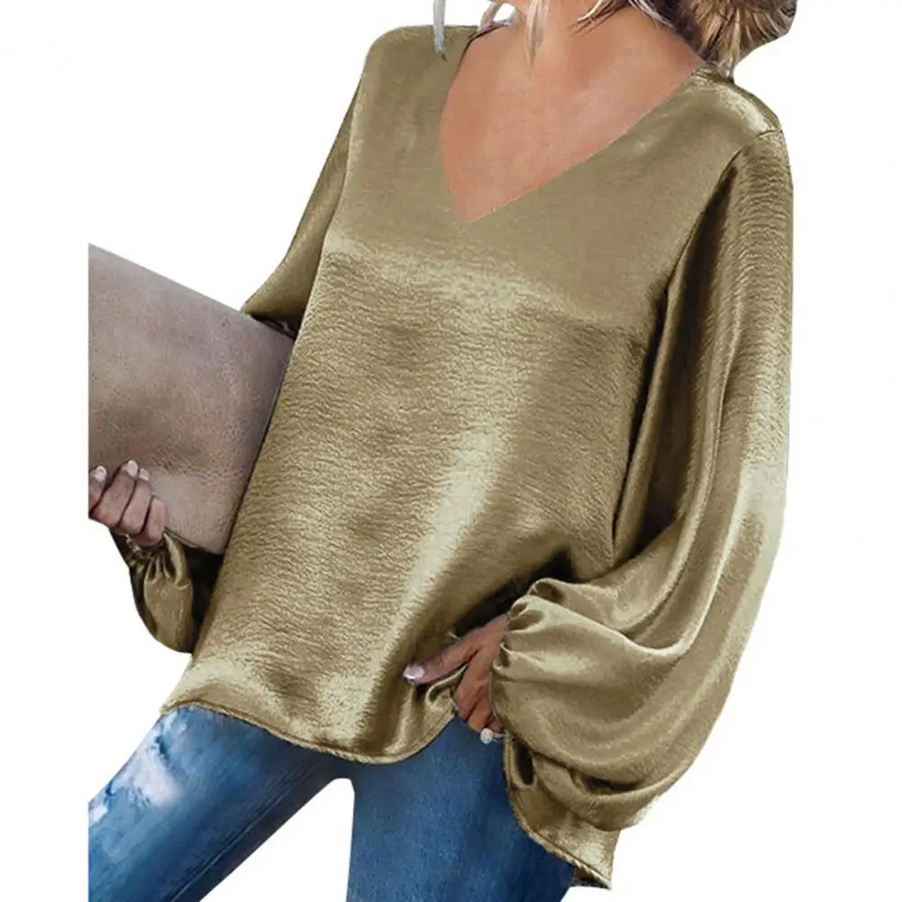 

Женская блузка с длинным рукавом-фонариком и V-образным вырезом