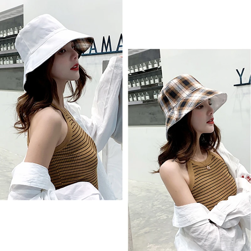 

2021 Cotton Double sided black yellow embroidery Bucket Hat Fisherman Hat outdoor travel hat Sun Cap Hats for Men and Women