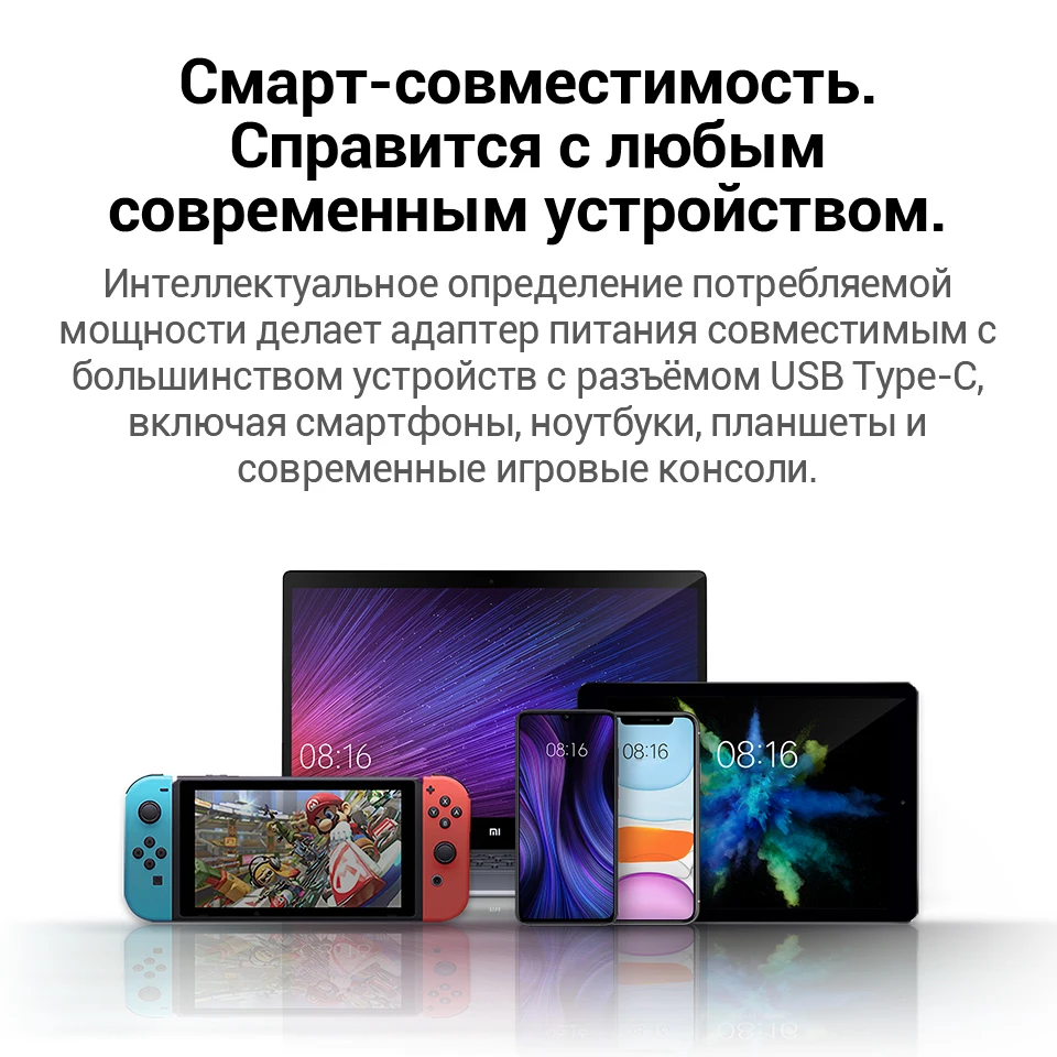 зарядное устройство XIAOMI Mi 65W Fast Charger with GaN Tech зарядка для телефона порт USB C
