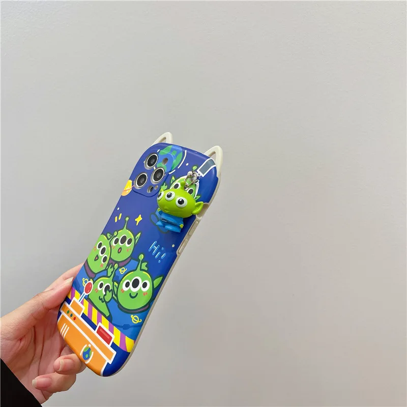 

New Cute Cartoon Alien Phone Case For iPhone 12 Pro Max 11 Pro Max Xr Xs Max 7 8 plus Cat Ear Small Waist Design Monsters Cover