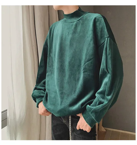 Dark green AreMoMuWha Весна Новая Европейская и американская мода толстовки мужские с длинным рукавом свободные золотой бархат плюс бархат высокий воротник - Цвет: Dark green
