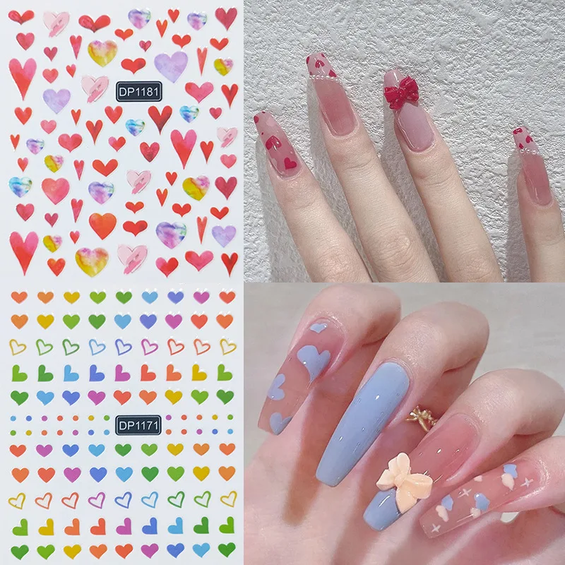 

2021 Summer New Romantic Heart Series Nail Art Decals 3D Self-Adhesive Nail Designer Foil Tips Nail Art Design Manicure Sticker