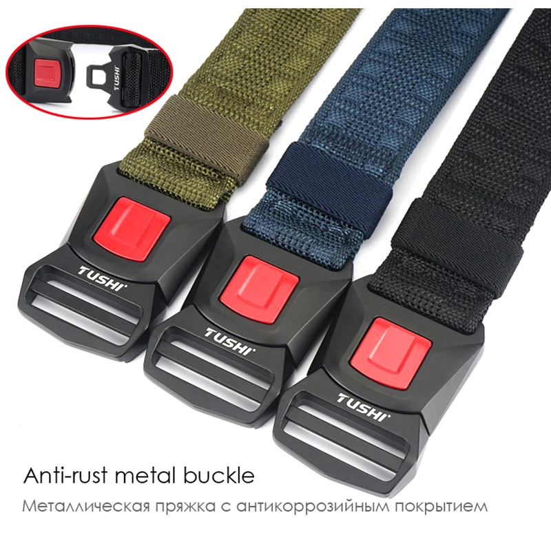 Ремень тактический Мужской матовый черный 1200D с металлической пряжкой