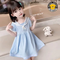 summer dress 2021 breathable soft fabric joint sailor collar dresses for girl authorized joint signature children clothes girl