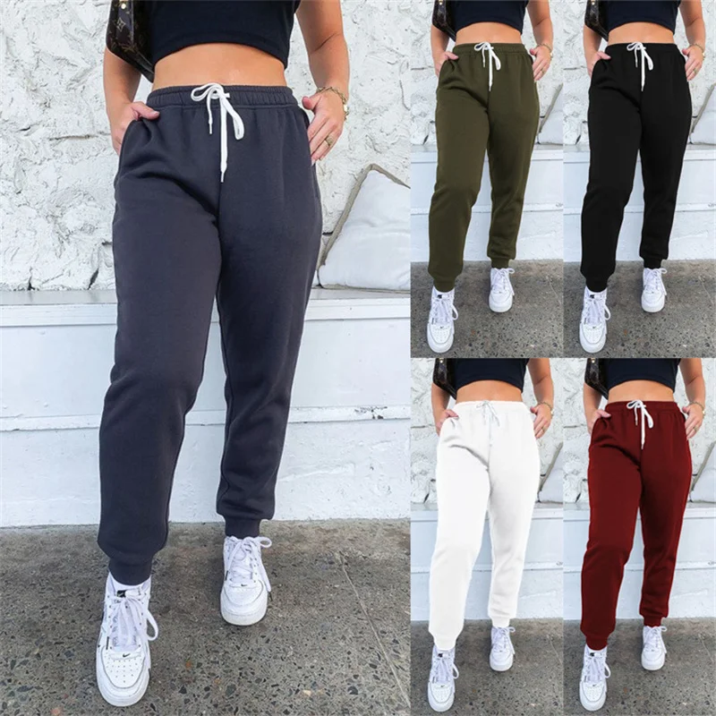 

Women's solid color lace-up sports trousers, home casual thickened cotton blend sweater pants, street fashion women's pants