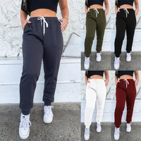 womens solid color lace up sports trousers home casual thickened cotton blend sweater pants street fashion womens pants