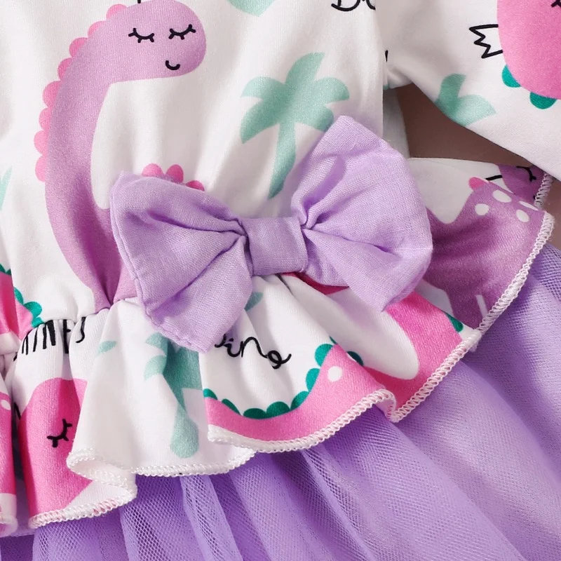 Милое платье с длинным рукавом для маленьких девочек мультяшным принтом