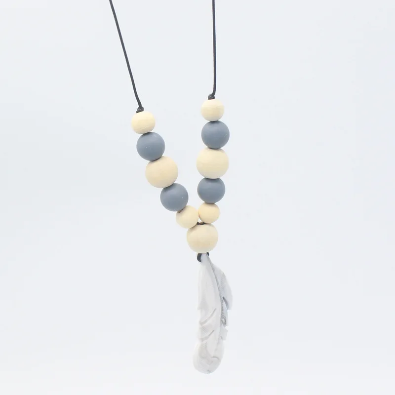 Juguete de dentici&oacute;n para beb&eacute;, mordedor de silicona para entrenamiento de beb&eacute;, collar con colgante de pluma, cuentas de juguete para masticar, chupete, Clip, juguetes, regalos-2