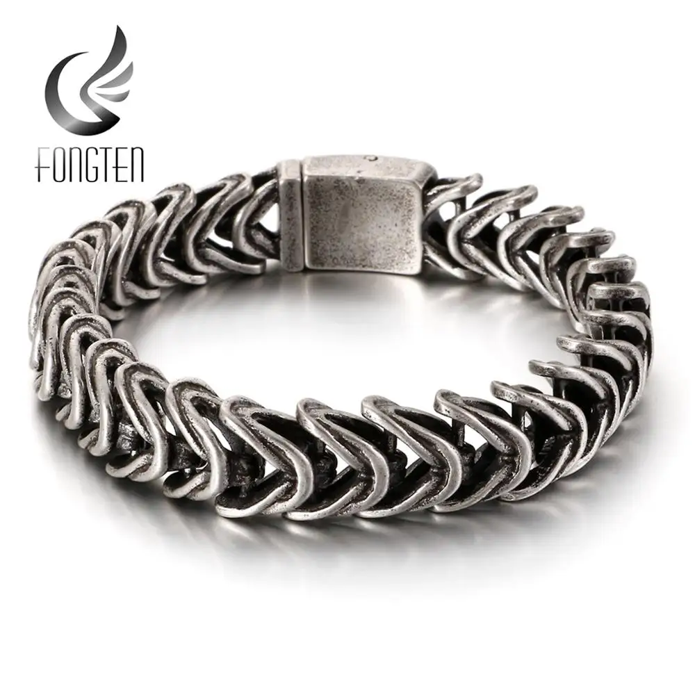 Винтажный черный Змеиный браслет Fongten цепочка из нержавеющей стали для мужчин