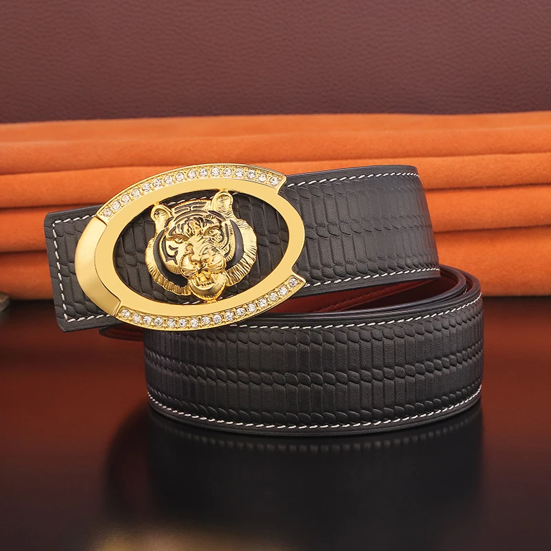 High Quality 3.8 Cm Wide Belt Tiger Copper Buckle Belt Men's Fashion Designer Belt Black Leather Denim Casual