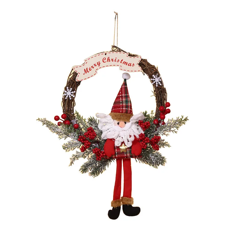 

Red Christmas Rattan Wreath Santa Claus Hanging Pendant Garland for New Year Window Hang Drop Ornaments Xmas Gifts Decoration