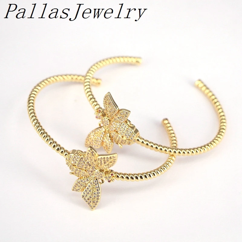 

5Pcs Trendy Gold Filled CZ Cubic Zirconia Insect Jewelry Bangles for Women Adjustable Charm Bangles Bracelets