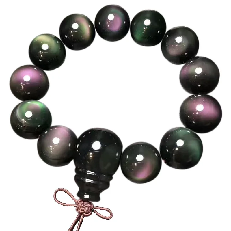 

Natural Crystal Double Rainbow Obsidian Bracelet Men's and Women's Obsidian Double Gold Eye Single Circle Buddha Beads Bracelet
