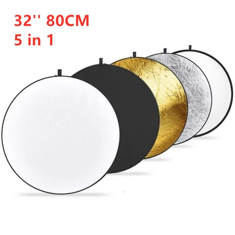 

32" 80cm 5 in 1 Round Photography Reflector Light Reflectors Portable Collapsible Reflector for Studio Multi Photo Disc Diffuers