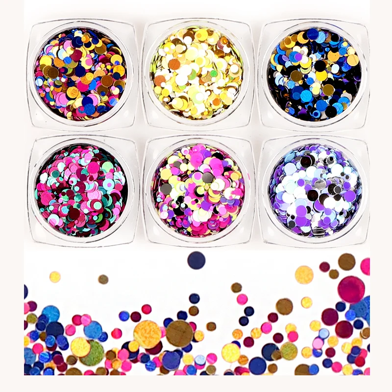 

Mixed Size 3D Holographic Sequins Nail Glitter Flakes Round Colorful Sparkly DIY Tips paillette Nail Art Decoration RKMS