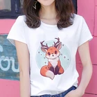 Женская футболка, топы с принтом лисы, хипстерская уличная одежда в стиле 90-х, Harajuku, летняя повседневная футболка с круглым вырезом