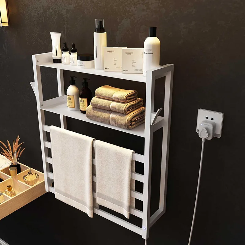 

V-102 Wall Mounted Electric Heating Towel Rack With Storage Rack Intelligent Towel Warmer Smart Fast Drying Heated Towel Rail