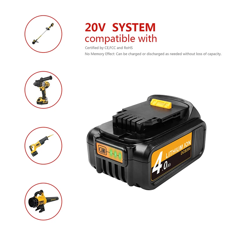 Сменный аккумулятор DCB200 DCB180 XRP 4000 мАч для Dewalt DCB182 DCB204 DCB205 DCB206 DCB205-2 DCD985B DCD771C2 DCS355D1