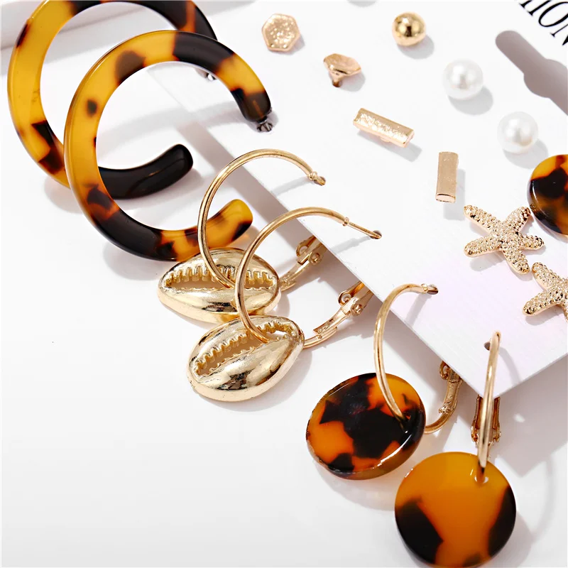 Серьги IF ME винтажные золотые акриловые серьги подвески в виде черепахи набор