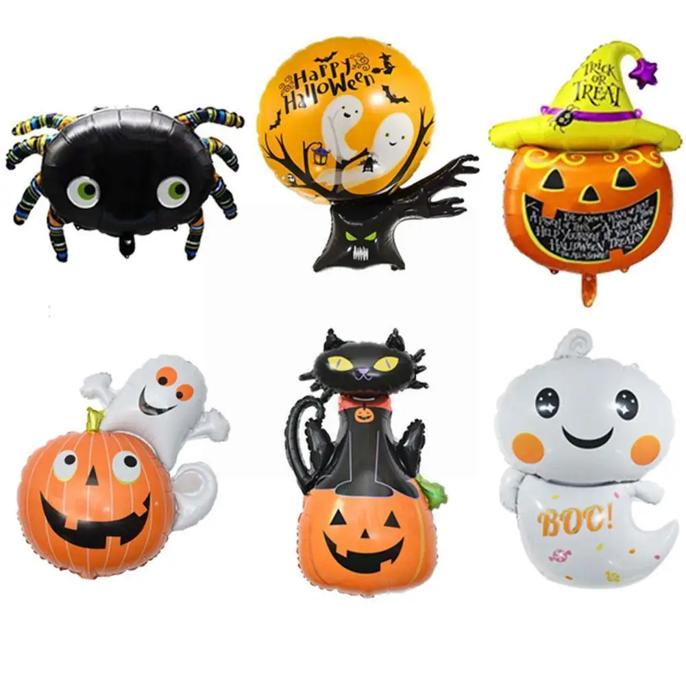 

10pcs/set Halloween Pumpkin Ghost Witch Bat Foil Balloons Set Supplies Decoration Black Orange Hallowmas Party Ballon Hallo I0F0