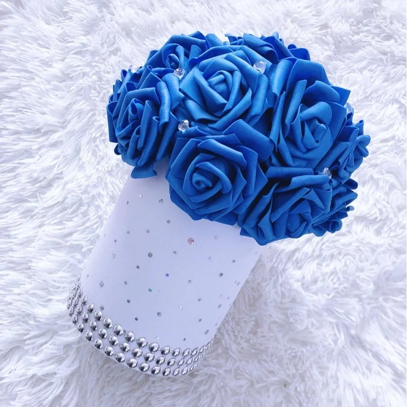

24pcs 7cm Cheap Flowers Foam Artificial Rose Flowers Bouquet For Home Garden Party Wedding Decoration Big Rose with Wire Stem