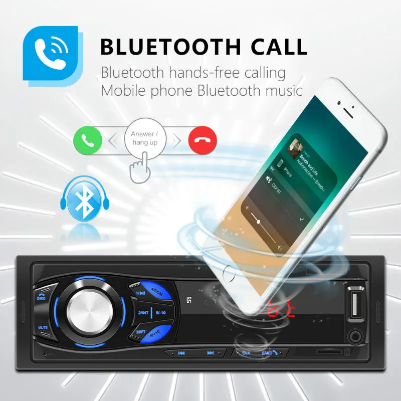 Фото Автомагнитола ESSGOO 1 Din, Bluetooth, светодиодный экран, FM, Aux, вход Mp3, USB, AUX в FM №4