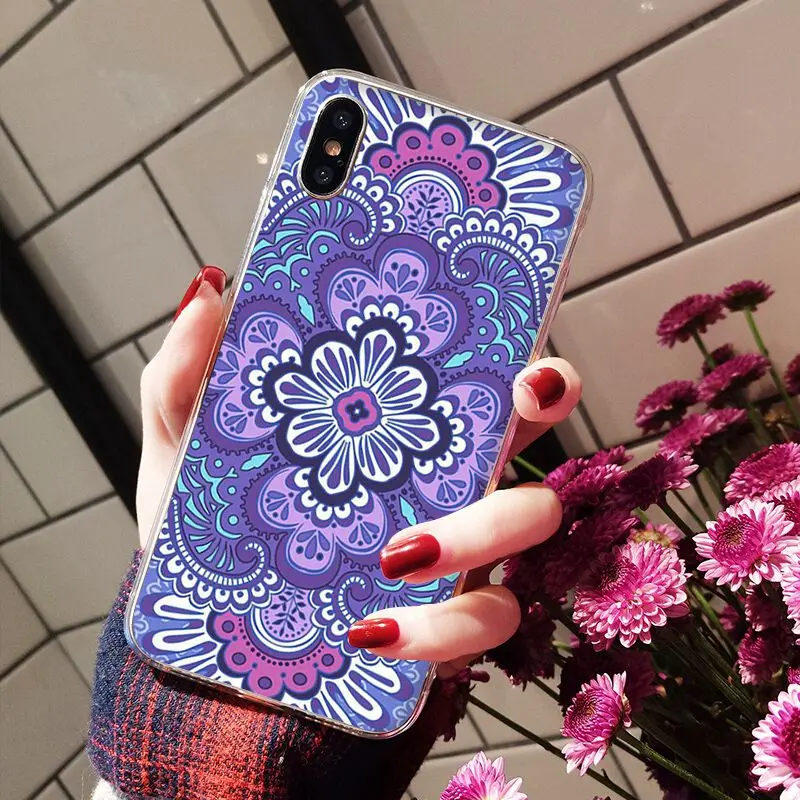 

Blue totem mandala flower fashion Soft Back Cover For iPhone X XS MAX 6 6s 7 7plus 8 8Plus 5 5S SE XR 11 11pro max Mobile Cover